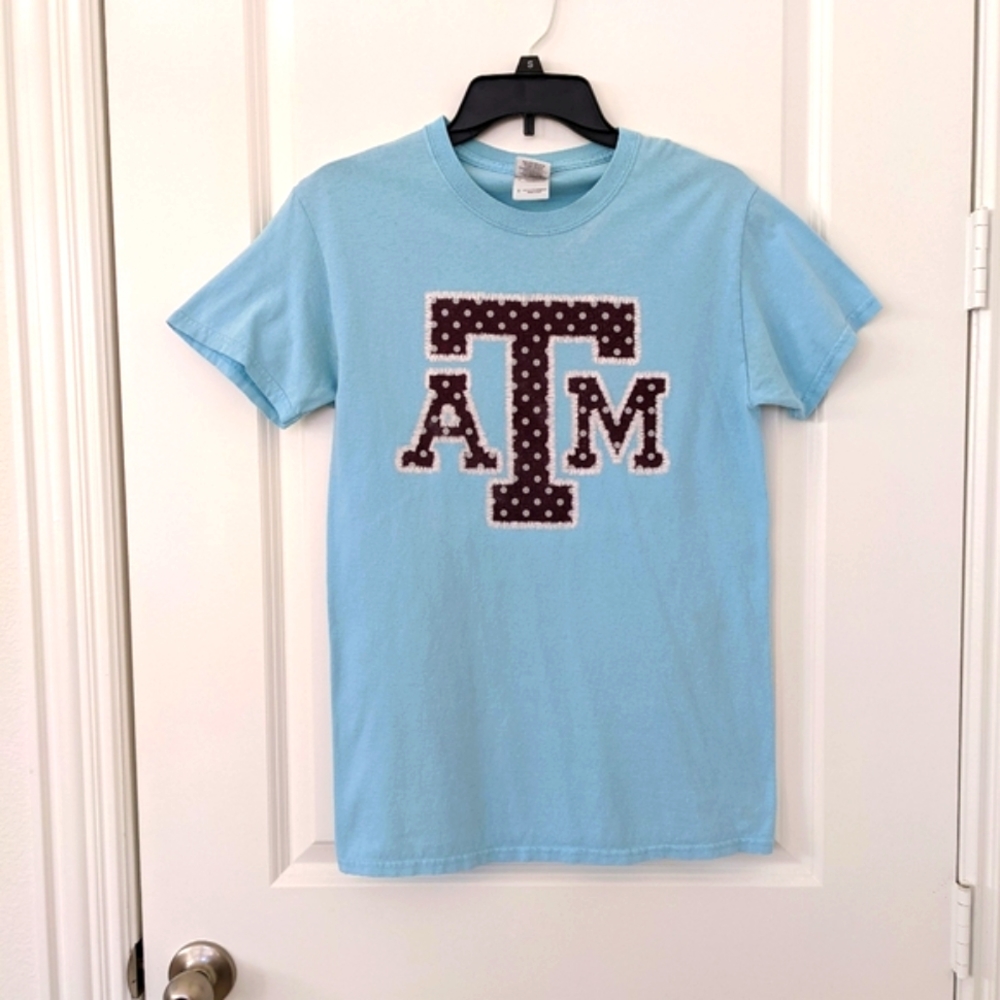 Light Blue polka dot Texas A&M ATM Tshirt - Small Gently Used